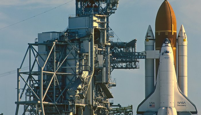 Space shuttle on the launch pad